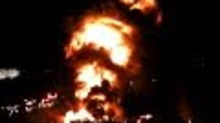 Burning Tanker Truck Sends Flames 100 Feet Into Air